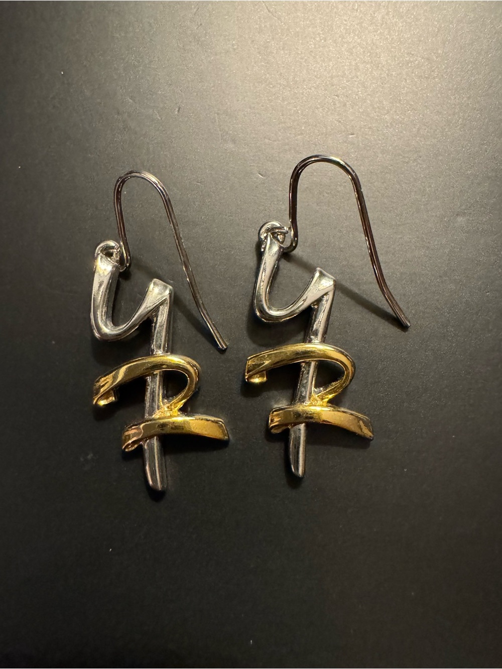 Two Tone Y R Initial Dangle Earrings